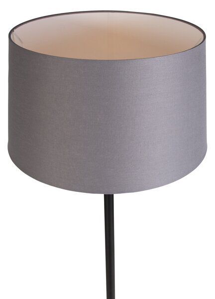 Lampada da terra nera con paralume in lino grigio scuro 45 cm - Simplo