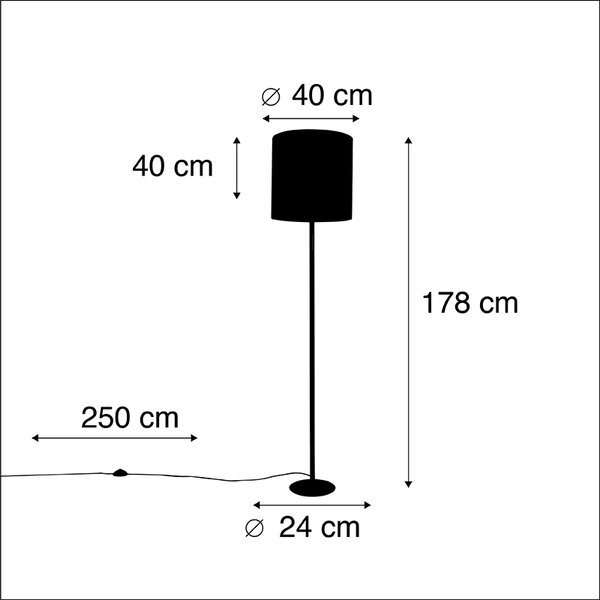 Lampada da terra nera con paralume in velluto pavone oro 40 cm - Simplo