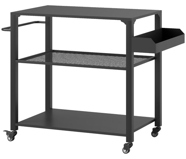 Outsunny Isola cucina da esterno, carrello barbecue con ripiano portaoggetti, maniglia, 4 ruote, carrello da cucina, terrazza, giardino, metallo, nero | Aosom Italy