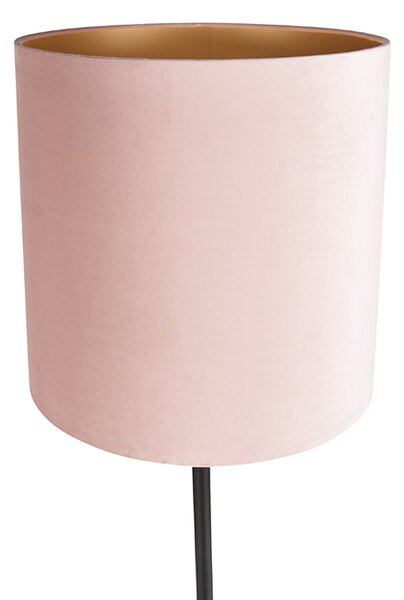 Lampada da terra nera con paralume in velluto rosa con oro 40 cm - Simplo