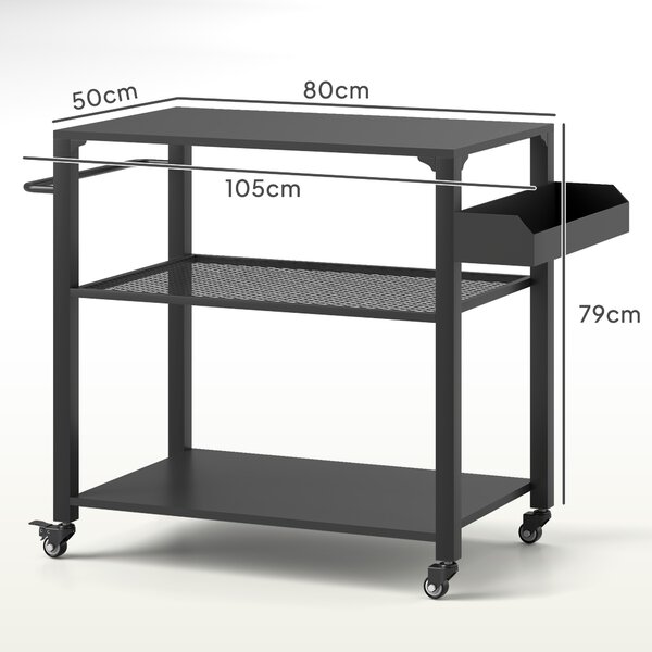 Outsunny Isola cucina da esterno, carrello barbecue con ripiano portaoggetti, maniglia, 4 ruote, carrello da cucina, terrazza, giardino, metallo, nero | Aosom Italy