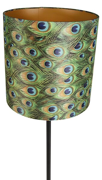 Lampada da terra nera con paralume in velluto pavone oro 40 cm - Simplo