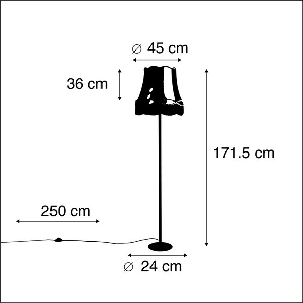 Lampada da terra retrò nera con paralume oro a forma di Granny 45 cm - Simplo