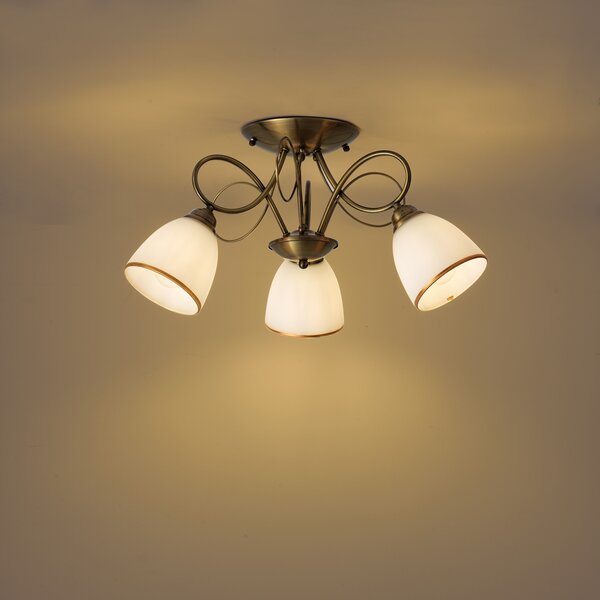 Plafoniera classica bronzo con vetro opale 3 luci - Katarina