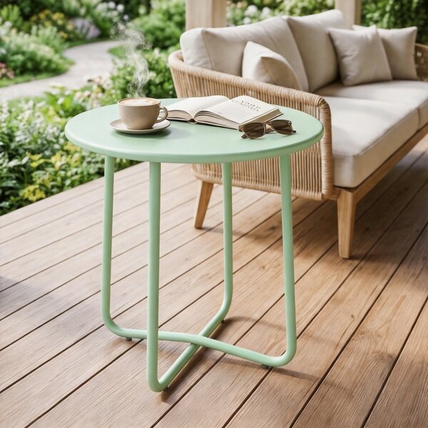 Outsunny Tavolino da Esterno con Bordo Arrotolato, Base a X con Piedini Regolabili in Altezza, per Soggiorno Terrazza, Ø48x51cm, Verde | Aosom Italy