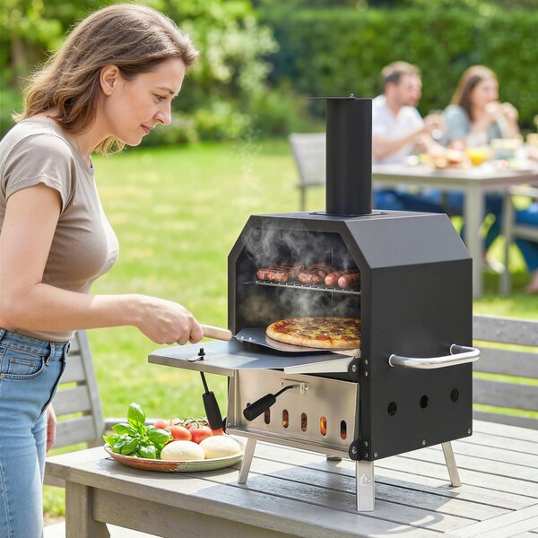 Outsunny Forno per pizza da esterno Forno a legna in acciaio inox a 2 livelli con pietra per pizza spessa 1 cm Gambe pieghevoli | Aosom Italy