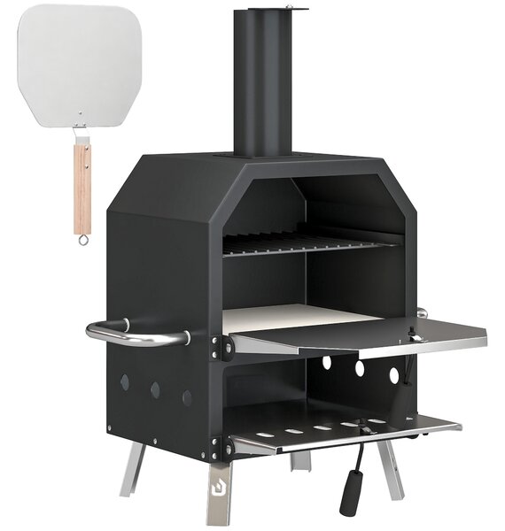 Outsunny Forno per pizza da esterno Forno a legna in acciaio inox a 2 livelli con pietra per pizza spessa 1 cm Gambe pieghevoli | Aosom Italy