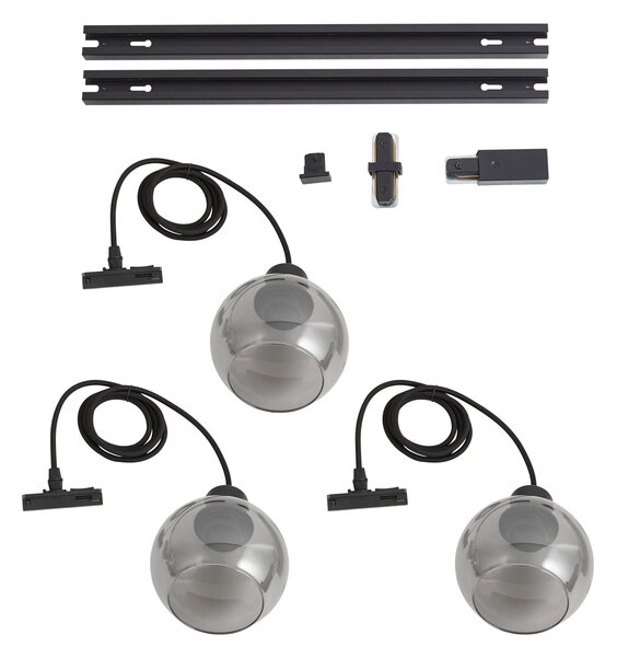 Sistema di illuminazione a binario moderno nero con 3 luci a sospensione monofase - Iconic Lava