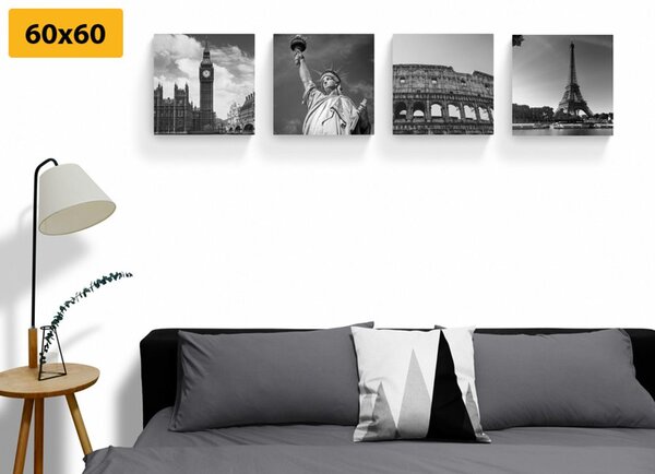 Set di quadri – Monumenti storici in bianco e nero