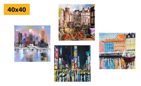 Set di quadri – Città con imitazione di pittura a olio