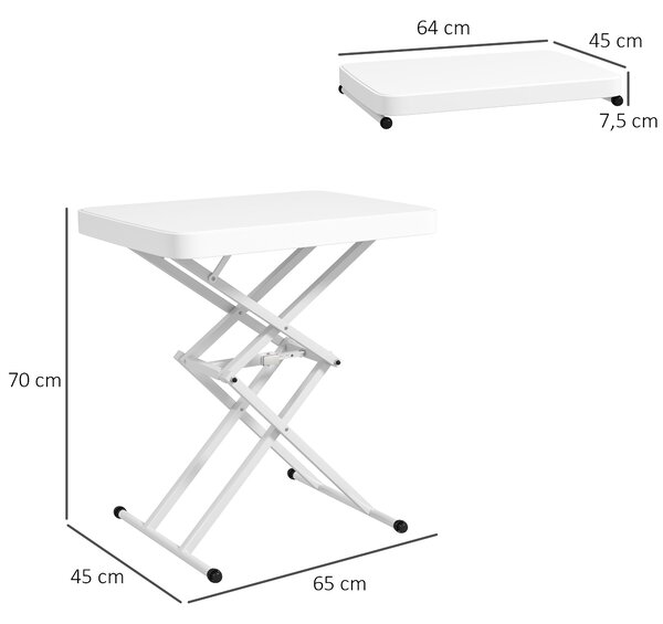 Outsunny Tavolino da giardino pieghevole in HDPE, tavolo pieghevole da esterno altezza regolabile su 5 livelli, 65 x 45 x 70 cm bianco | Aosom Italy