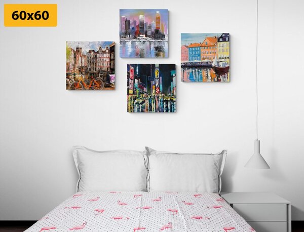 Set di quadri – Città con imitazione di pittura a olio