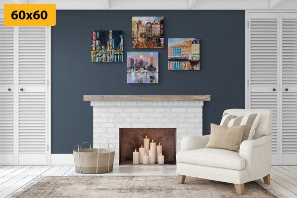 Set di quadri – Città con imitazione di pittura a olio