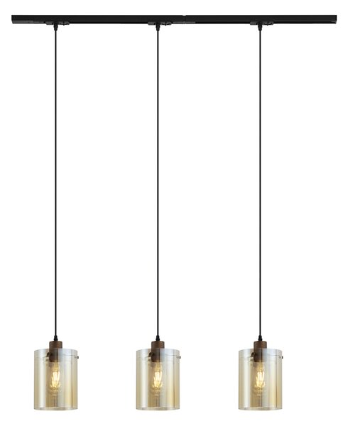 Sistema di illuminazione a binario moderno nero con 3 lampade a sospensione in vetro ambrato monofase - Iconic Dome