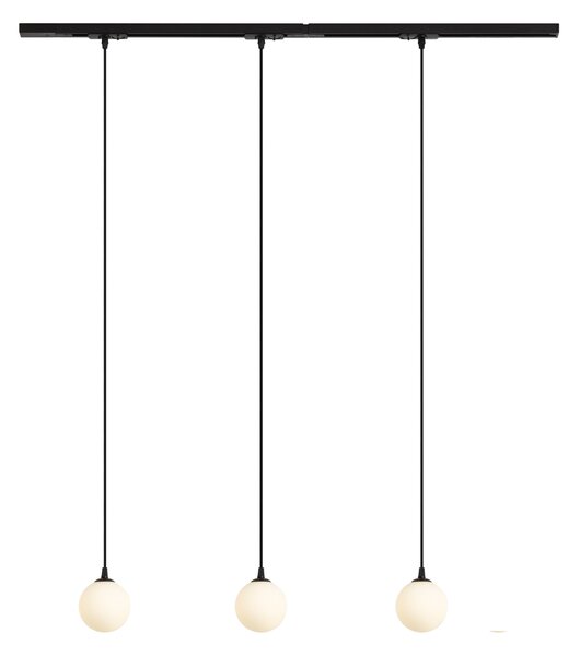 Sistema di illuminazione a binario moderno nero con 3 luci a sospensione bianche monofase - Iconic Perle
