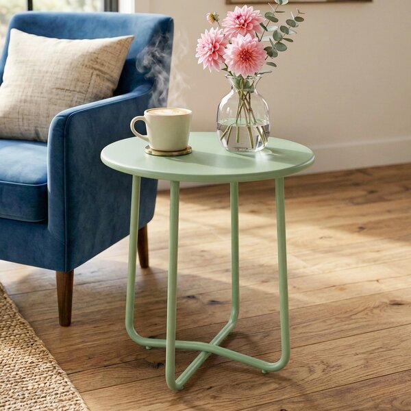 Outsunny Tavolino da Esterno con Bordo Arrotolato, Base a X con Piedini Regolabili in Altezza, per Soggiorno Terrazza, Ø48x51cm, Verde | Aosom Italy