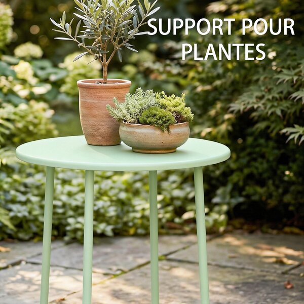 Outsunny Tavolino da Esterno con Bordo Arrotolato, Base a X con Piedini Regolabili in Altezza, per Soggiorno Terrazza, Ø48x51cm, Verde | Aosom Italy