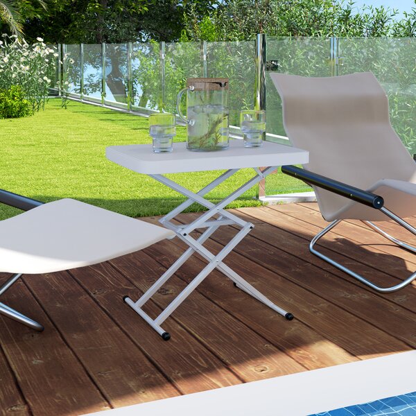 Outsunny Tavolino da giardino pieghevole in HDPE, tavolo pieghevole da esterno altezza regolabile su 5 livelli, 65 x 45 x 70 cm bianco | Aosom Italy