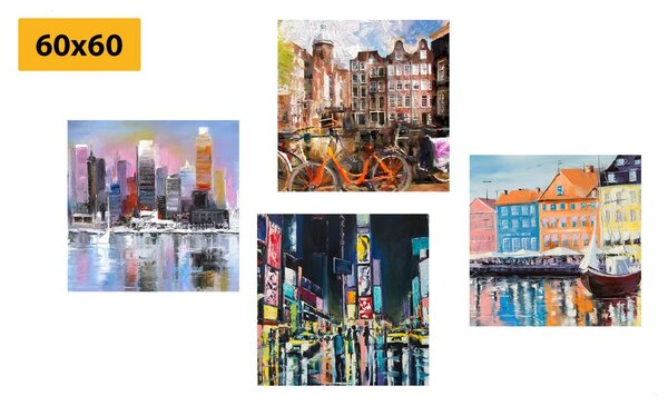 Set di quadri – Città con imitazione di pittura a olio