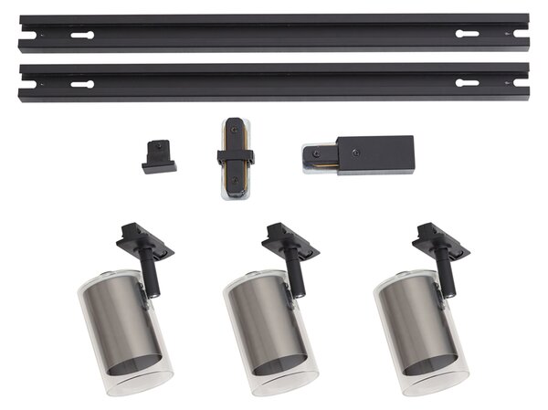Sistema di illuminazione a binario moderno nero con 3 faretti color canna di fucile 1 fase - Iconic Lloyd