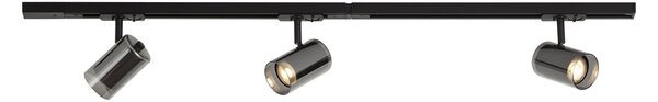 Sistema di illuminazione a binario moderno nero con 3 faretti monofase - Iconic Lloyd