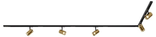 Sistema di illuminazione a binario moderno nero con 5 faretti dorati monofase - Iconic Lloyd