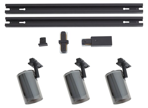 Sistema di illuminazione a binario moderno nero con 3 faretti monofase - Iconic Lloyd