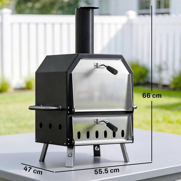 Outsunny Forno per pizza da esterno Forno a legna in acciaio inox a 2 livelli con pietra per pizza spessa 1 cm Gambe pieghevoli | Aosom Italy