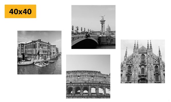 Set di quadri – Città storiche in bianco e nero