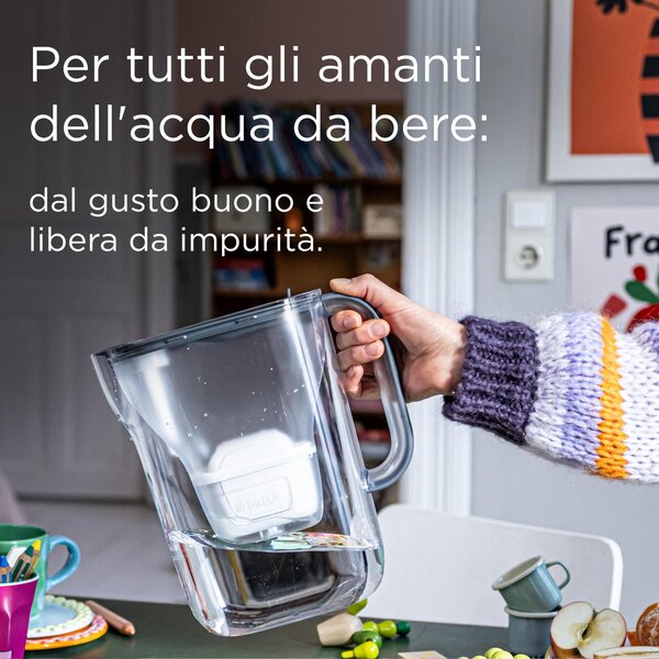 Brita Caraffa Filtrante Acqua Style Essential Blue Capacit 2.4 L Filtro MAXTRA PRO Tecnologia di Filtrazione LED Indicatore Colore Trasparente, Blu