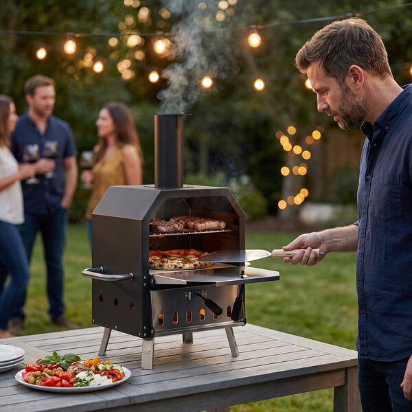 Outsunny Forno per pizza da esterno Forno a legna in acciaio inox a 2 livelli con pietra per pizza spessa 1 cm Gambe pieghevoli | Aosom Italy
