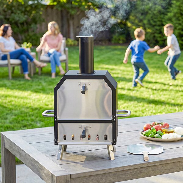 Outsunny Forno per pizza da esterno Forno a legna in acciaio inox a 2 livelli con pietra per pizza spessa 1 cm Gambe pieghevoli | Aosom Italy