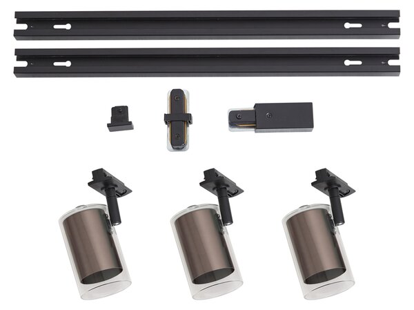 Sistema di illuminazione a binario moderno nero con 3 faretti bronzo scuro 1 fase - Iconic Lloyd