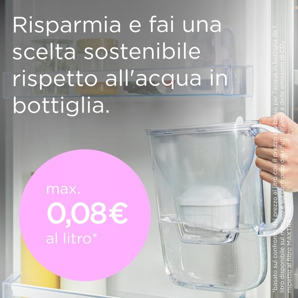 Brita Caraffa Filtrante Acqua Style Essential Blue Capacit 2.4 L Filtro MAXTRA PRO Tecnologia di Filtrazione LED Indicatore Colore Trasparente, Blu