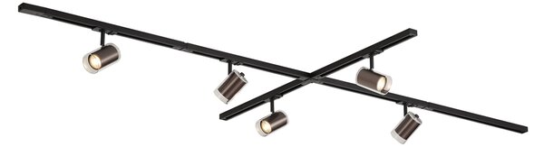 Sistema di illuminazione a binario moderno nero con 5 faretti bronzo scuro monofase - Iconic Lloyd