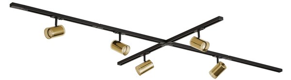 Sistema di illuminazione a binario moderno nero con 5 faretti dorati monofase - Iconic Lloyd