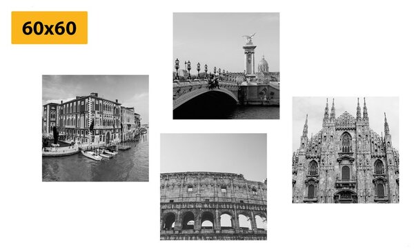 Set di quadri – Città storiche in bianco e nero