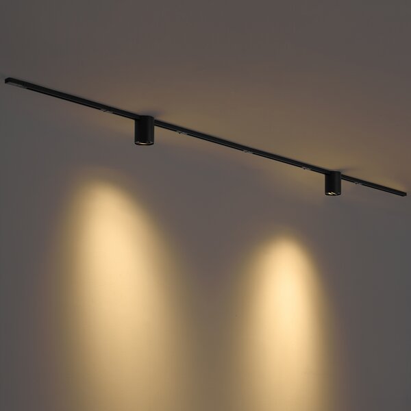Sistema di illuminazione a binario moderno nero con 2 faretti monofase - Iconic Rondoo Up