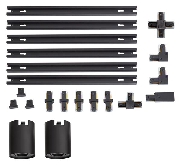 Sistema di illuminazione a binario moderno nero con 2 faretti monofase - Iconic Rondoo Up