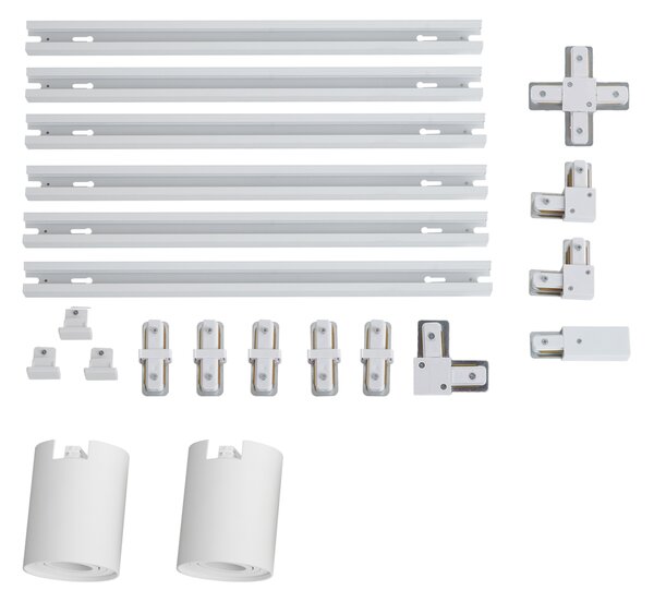 Sistema di illuminazione a binario moderno bianco con 2 faretti monofase - Iconic Rondoo Up