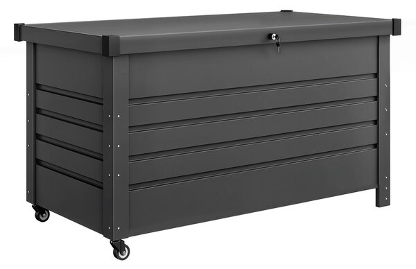 Outsunny Cassa 350L, Box Metallo con Coperchio Bloccabile, Ruote, Maniglie Laterali, Grigio | Aosom Italy
