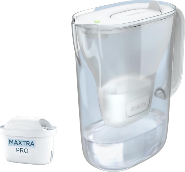 Brita Caraffa Filtrante Acqua Style Essential White Capacit 2.4 L Filtro MAXTRA PRO Tecnologia di Filtrazione LED Indicatore Colore Trasparente, B