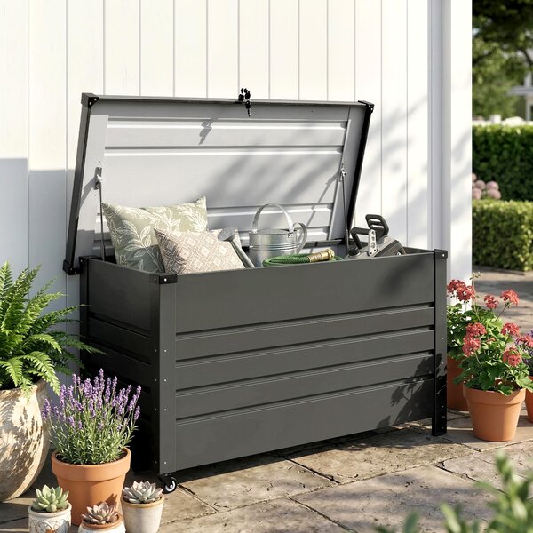 Outsunny Cassa 350L, Box Metallo con Coperchio Bloccabile, Ruote, Maniglie Laterali, Grigio | Aosom Italy