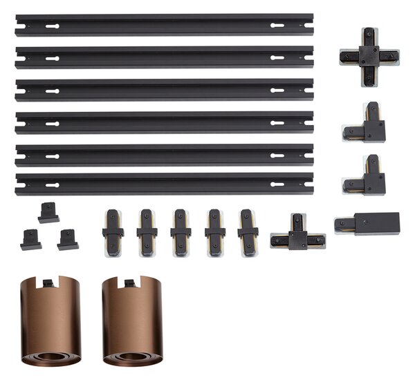 Sistema di illuminazione a binario moderno nero con 2 faretti bronzo scuro 1 fase - Iconic Rondoo Up