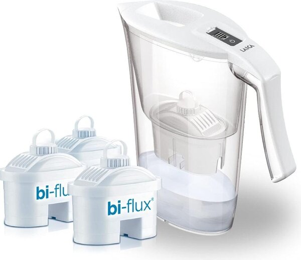 LAICA Caraffa Filtrante Capacit 2,3 Litri con 3 Filtri Bi Flux colore White e Clear serie 3000 - J9082