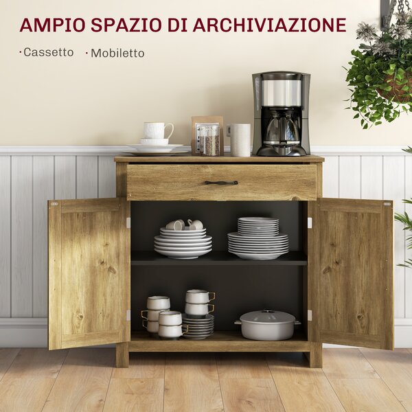 HOMCOM Credenza Cucina Country con Armadietto a 2 Ante e Cassetto, 80x39.7x80cm, Color Legno | Aosom Italy