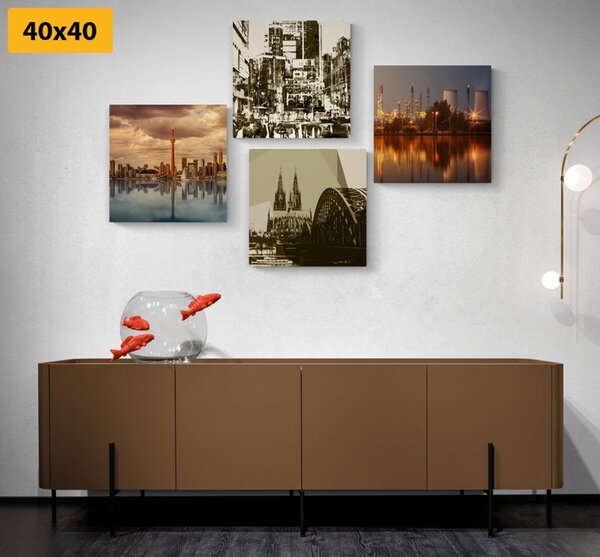 Set di quadri – Città industriale con astrazione