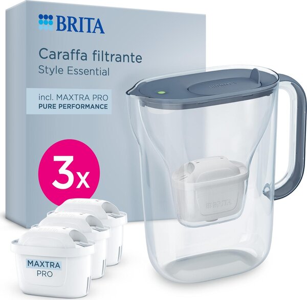 Brita Caraffa Filtrante Style Essential 2.4L colore Stone Blue con 3 Filtri MAXTRA PRO Pure Performance