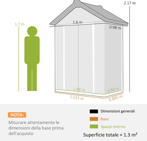 Outsunny Capanno Giardino 160L x 98P x 217A cm, Plastica, Doppie Porte Bloccabili, Grigio | Aosom Italy