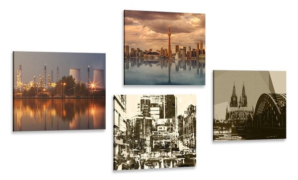 Set di quadri – Città industriale con astrazione